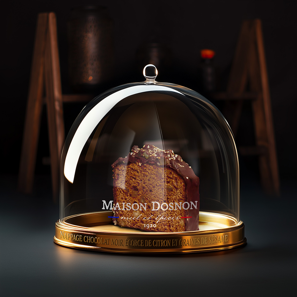 Pain d'épices chocolat noir sous cloche en verre