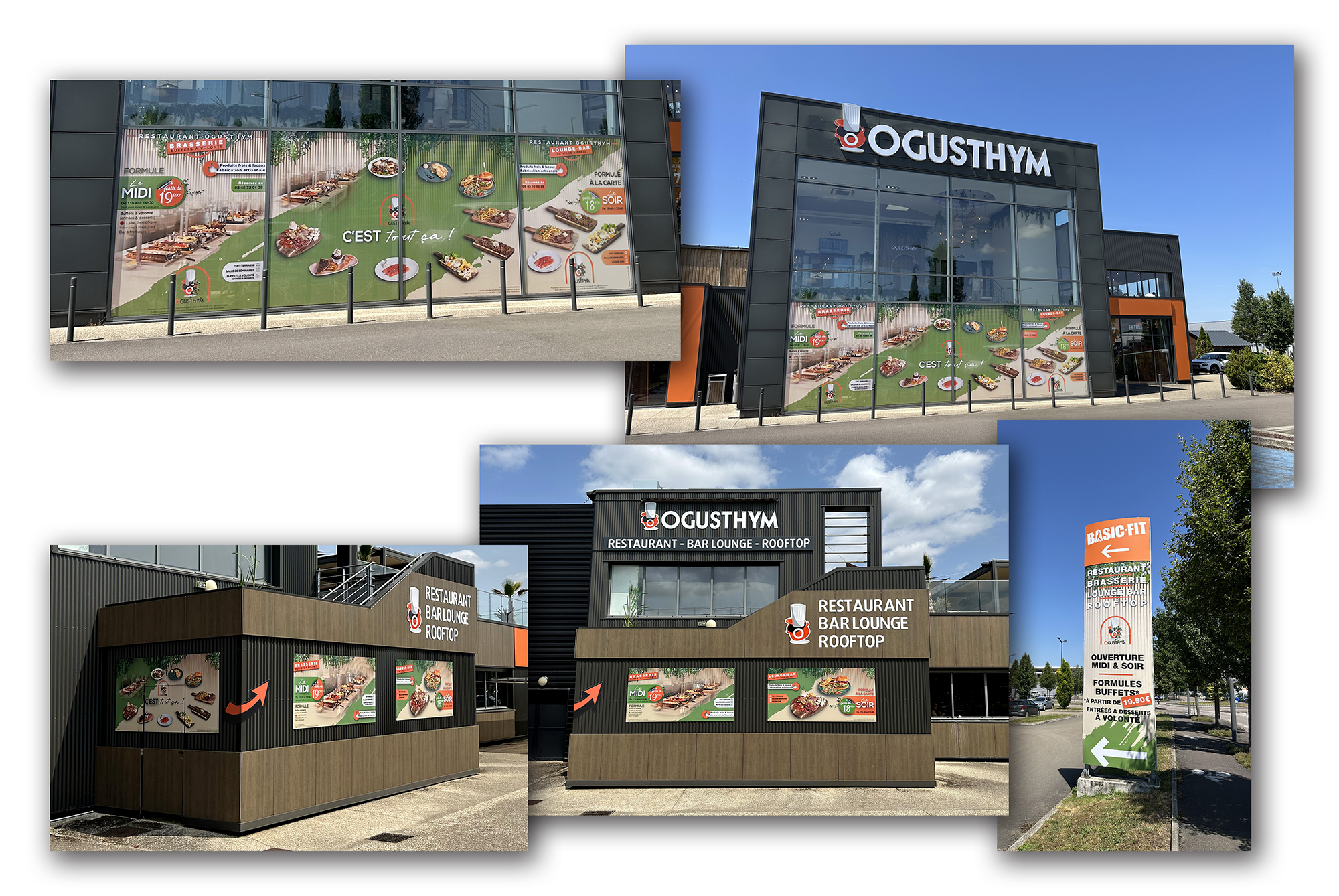 Signalétique extérieure restaurant Ogusthym - micro-perforé, adhésif, dibond