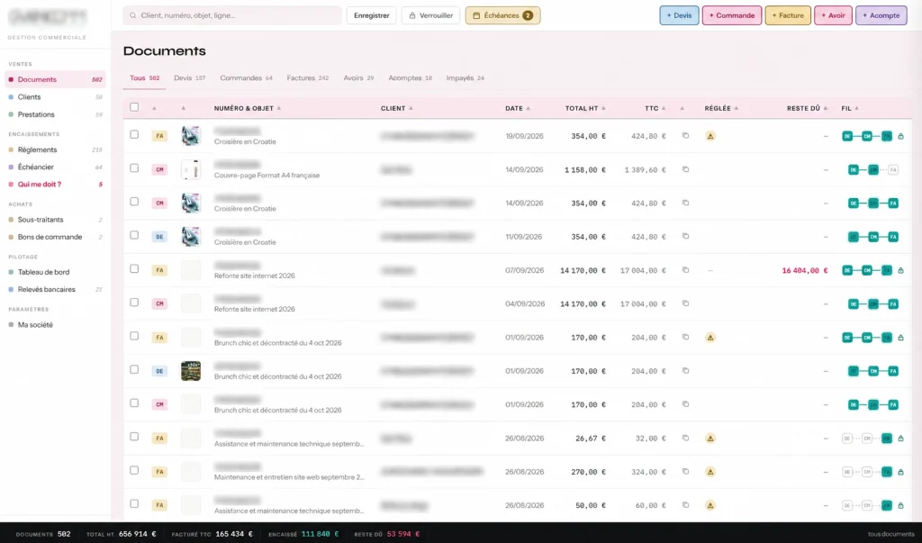 Interface application gestion commerciale