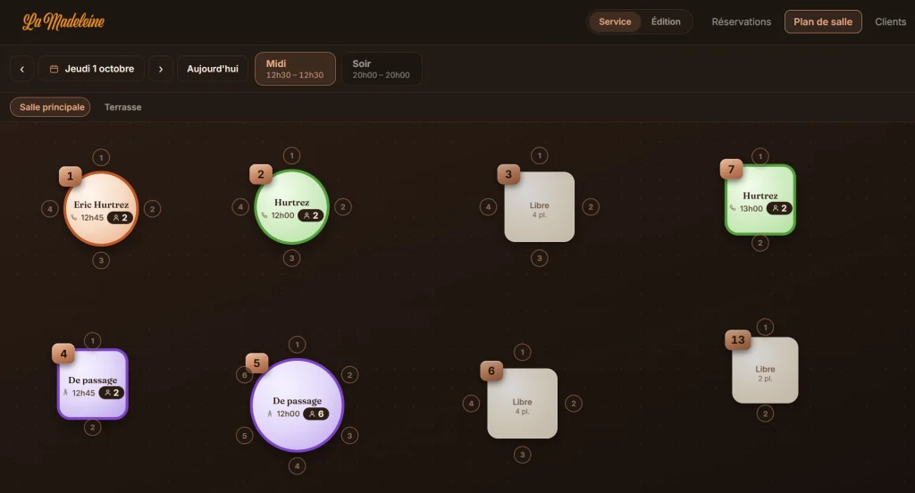 Interface application gestion restaurant FidélChef